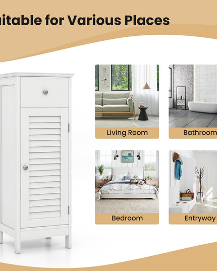 Giantex Bathroom Floor Storage Cabinet - Freestanding Side Cabinet with 1 Door, 1 Drawer & 3-Height Adjustable Shelf