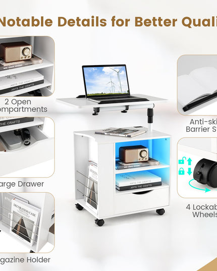Nightstand with Charging Station and LED Lights - Giantex