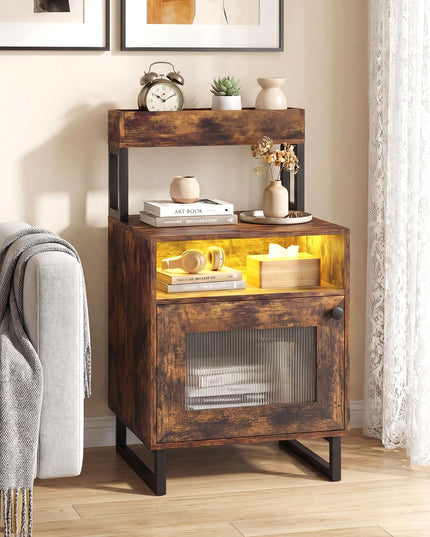 Giantex Night Stand with LED Lights | Tall Sofa Side Couch End Table w/Top Tray (1/2)