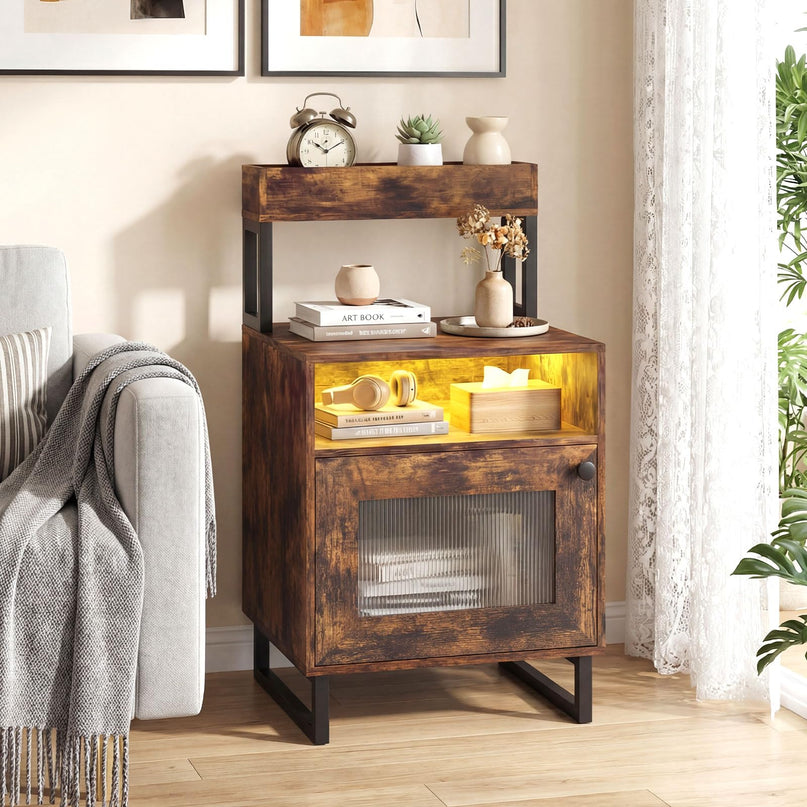 Giantex Night Stand with LED Lights | Tall Sofa Side Couch End Table w/Top Tray (1/2)