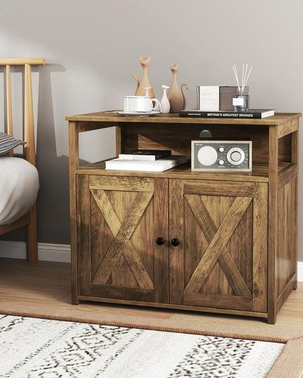 Giantex Cat Litter Box Enclosure - Litter Box Hidden Furniture with Barn Door, Inner Divider, Side Entry, Storage Shelf
