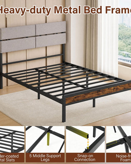 Giantex Full Size Bed Frame with Upholstered Headboard