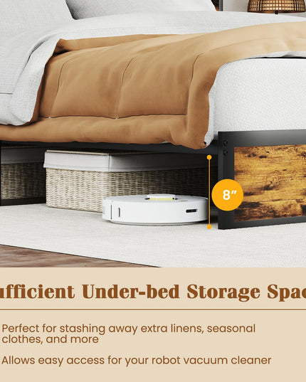 Giantex Bed Frame with Storage Headboard and Charging Station, Industrial Metal Platform Bed