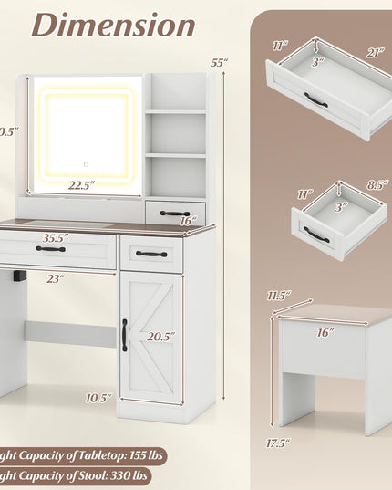 Glass Top Vanity Desk with Lighted Mirror