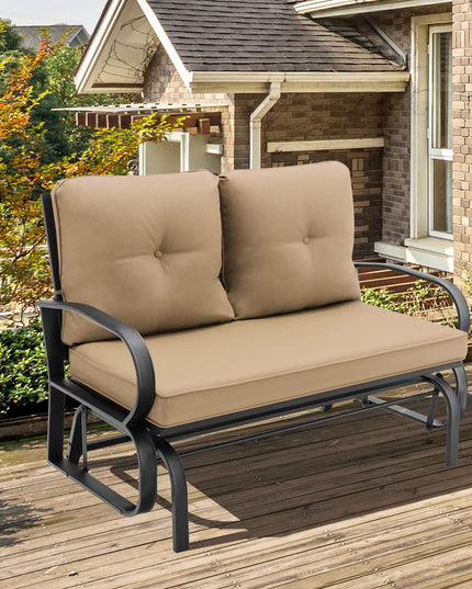 Giantex 2 Seats Glider Bench for Outside, Patio Glider Porch Loveseat w/Cushions & Powder Coated Steel Frame