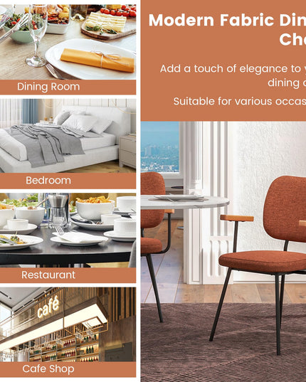 Modern Fabric Dining Chair Set of 2, Padded Armchairs with Linen Fabric