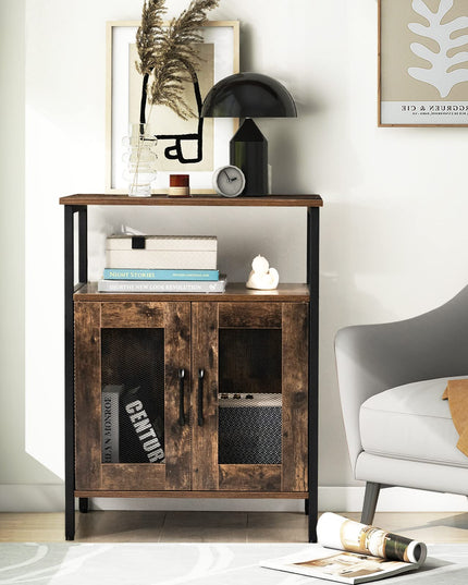 Giantex Wine Bar Cabinet, Industrial Liquor Cabinet with Glass Holder, Removable Wine Rack (Rustic Brown & Black)