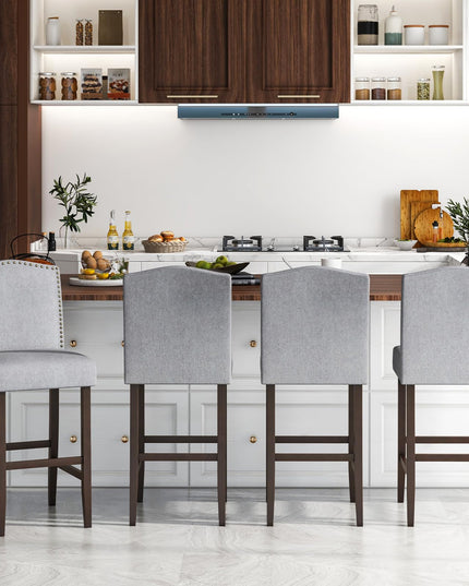 Giantex 30" Bar Stools Set of 2/4, Upholstered Bar Height Bar Chairs with Back & Rubber Wood Legs