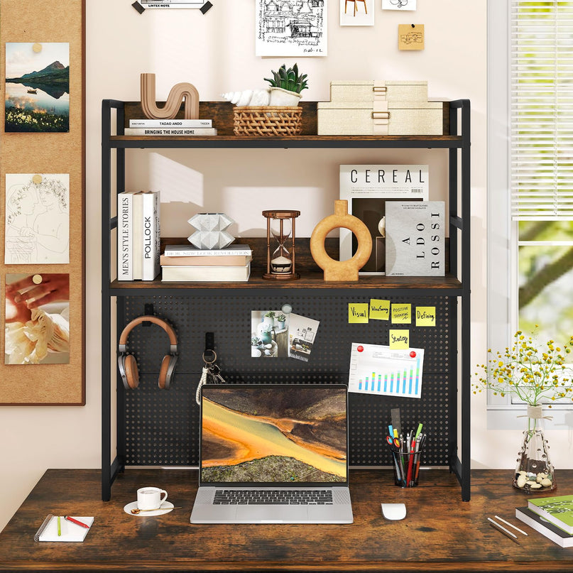 Giantex Desktop Bookshelf with Pegboard for up to 32" Computer Monitor