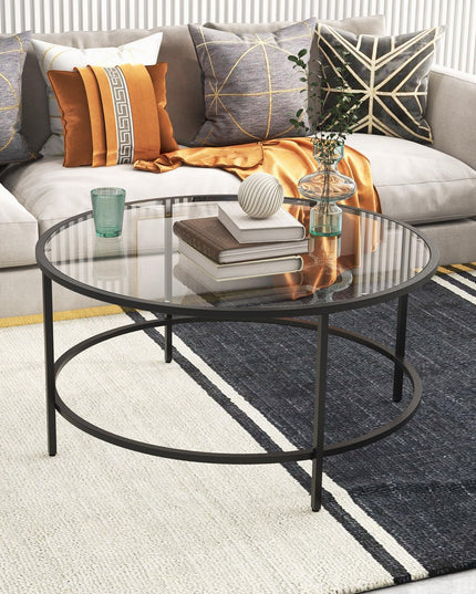 Giantex 35.5”D Round Coffee Table - Modern Coffee Table with Tempered Glass Tabletop
