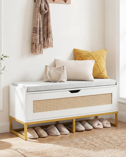 Giantex Rattan Shoe Bench with Metal Legs for Bedroom