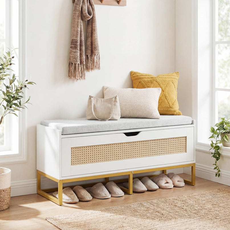 Banc à chaussures en rotin Giantex avec pieds en métal pour chambre à coucher