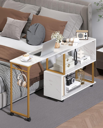 Giantex 360° Free Rotating Sofa Side Table Modern L Shaped Desk