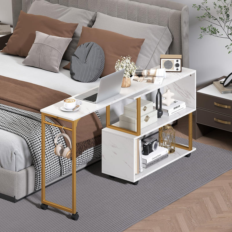 Giantex 360° Free Rotating Sofa Side Table Modern L Shaped Desk