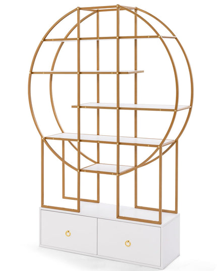 Giantex 6-Tier Round Bookshelf with 2 Drawers
