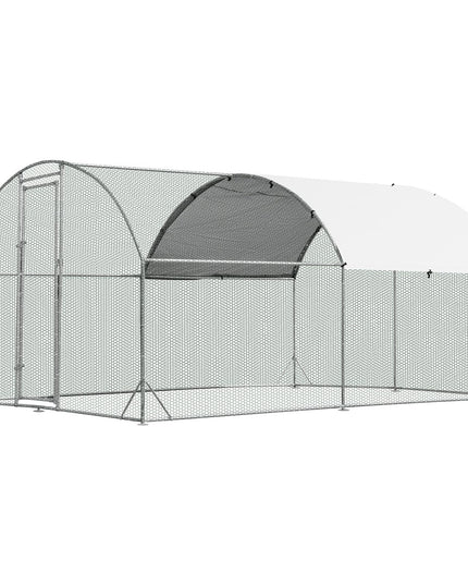 Giantex Metal Chicken Coop, Galvanized Walk-in Chicken Run with Waterproof PE Cover, Dome