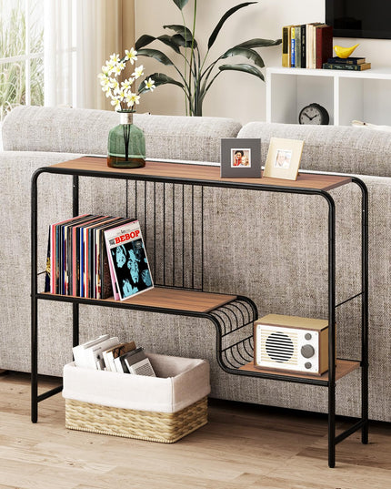 Giantex 2-Tier Console Table, 35.5" Narrow Entryway Table w/Irregular Storage Shelves & Metal Frame