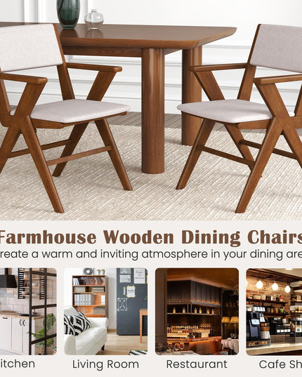 Giantex Wooden Dining Chairs Set, Linen Fabric Upholstered Kitchen Chairs w/Armrests, Rubber Wood Frame