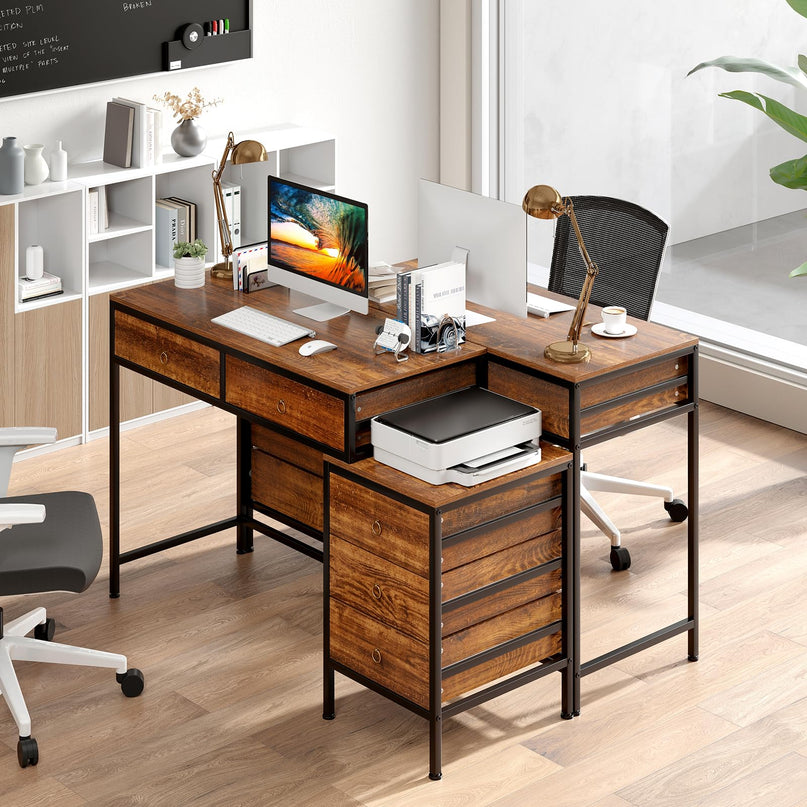 Giantex Computer Desk w/ 5 Drawers | 51" Home Office Desk w/File Cabinet