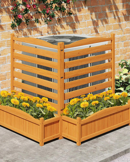 Giantex Air Conditioner Fence Outdoor, Wood Privacy Screen with Planter Box