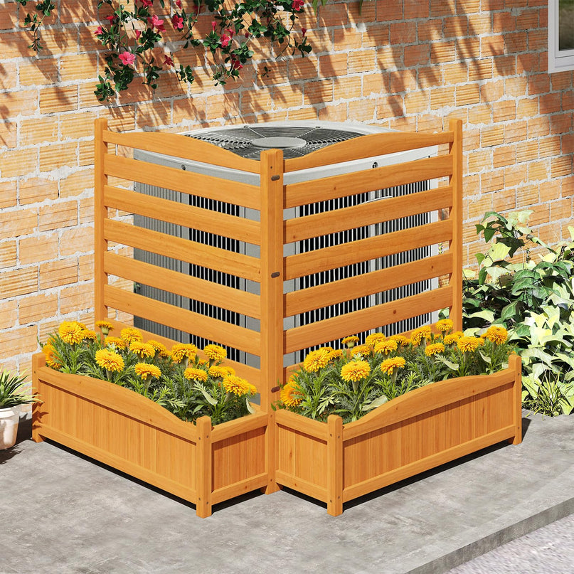 Giantex Clôture de climatiseur extérieure, brise-vue en bois avec jardinière
