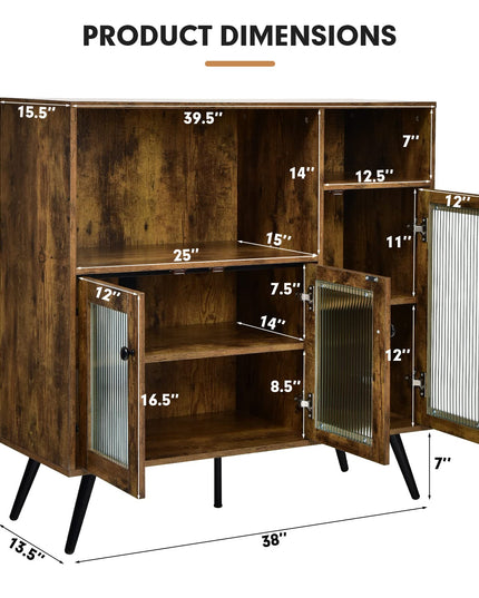 Giantex Storage Cabinet, Industrial Buffet Sideboard with Storage, 3 Door Wood Cupboard, 2 Creadenzas 2 Shelves