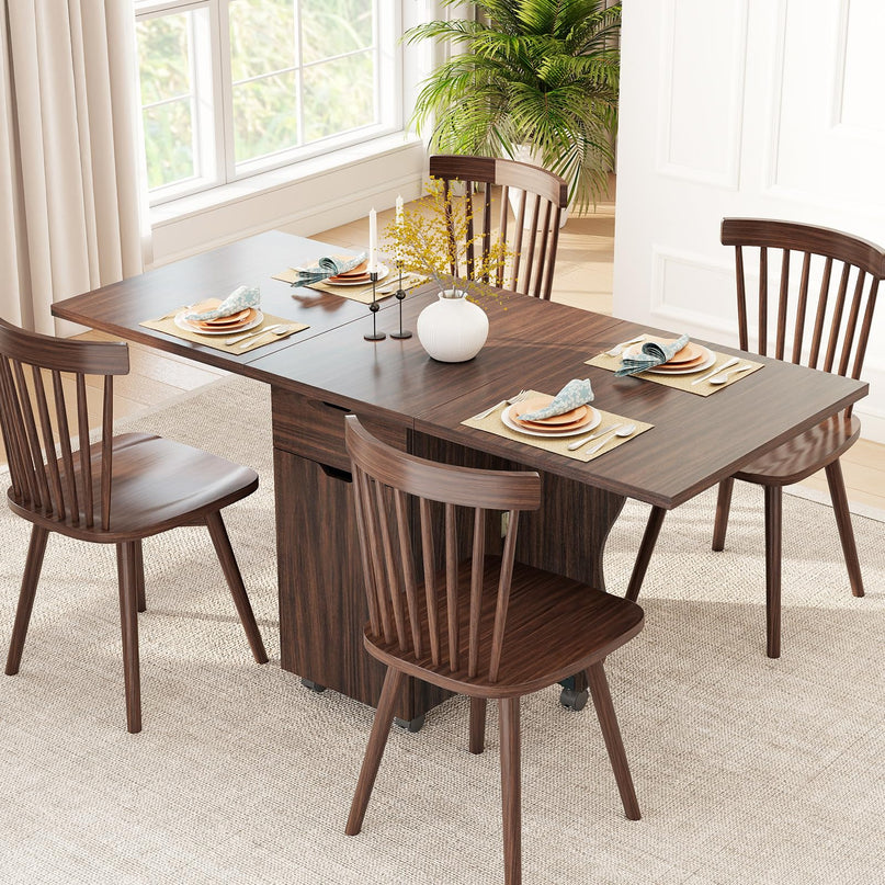 Table à manger pliable Giantex 3-en-1 avec 2 tiroirs et 2 placards