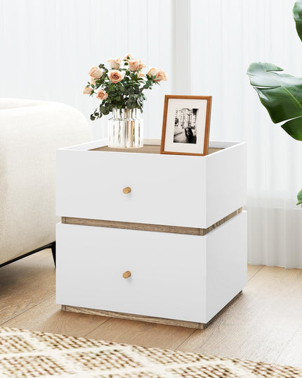Giantex Modern Nightstand with 2 Storage Drawers, Wooden Night Stand with Raised Edge