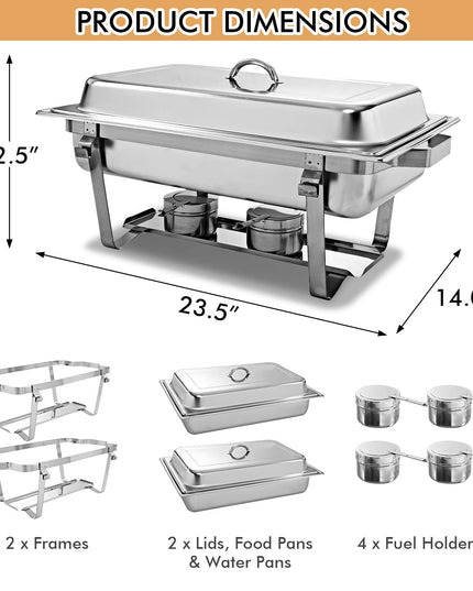 Giantex 2 Packs Chafing Dish 9 Quart Chafter Dishes Stainless Steel