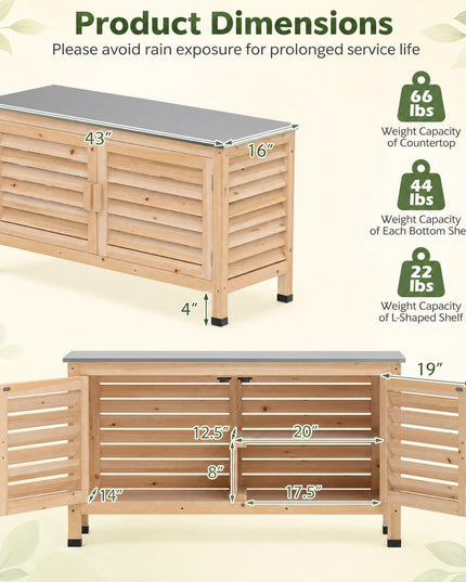 Giantex Fir Wood Outdoor Cabinet with Stainless Steel Countertop
