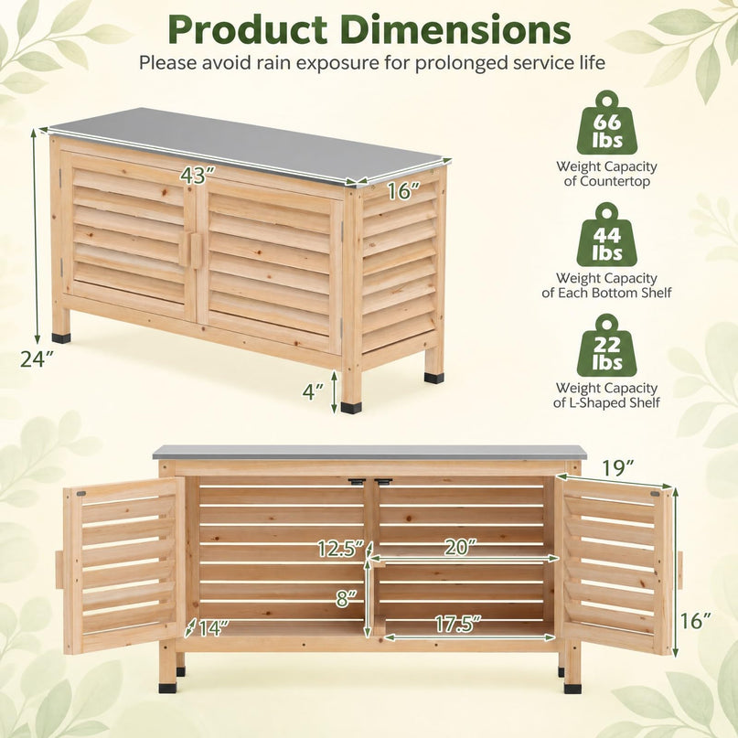 Giantex Fir Wood Outdoor Cabinet with Stainless Steel Countertop