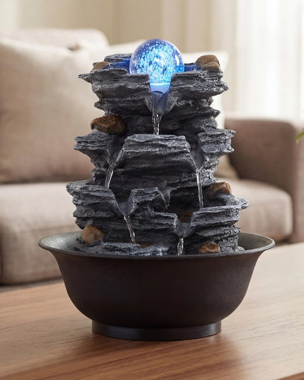 Giantex Tabletop Water Fountain with Rotating Crystal Ball & LED Lights