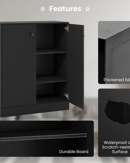 Giantex 2 Door Storage Base Cabinet - Freestanding Floor Cabinet with 3-Tier Shelf