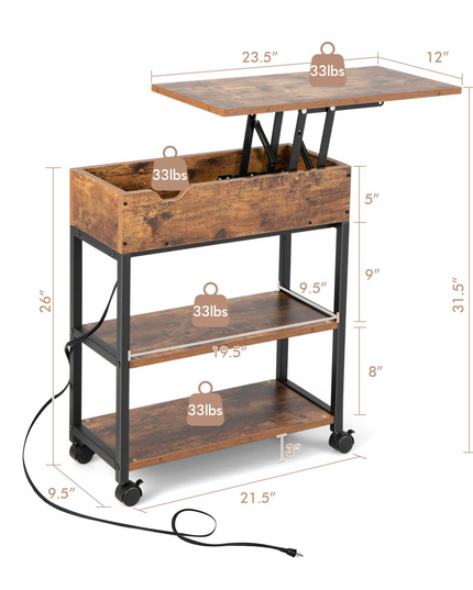 Giantex End Table with Charging Station - Lift Top Narrow Side Table