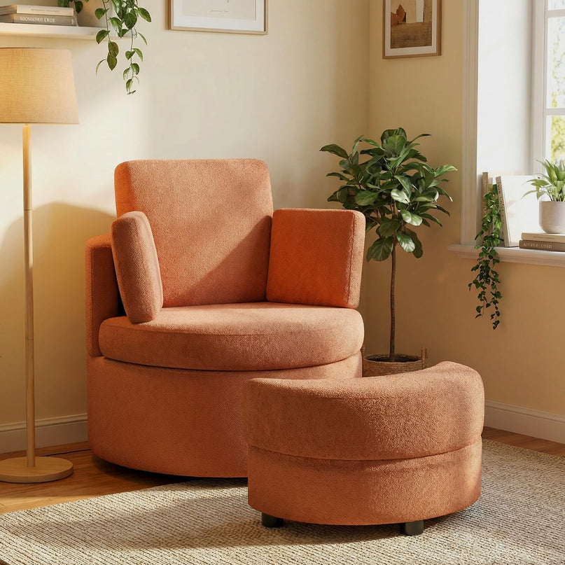 Giantex 360° Swivel Accent Chair with Half Moon Storage Ottoman