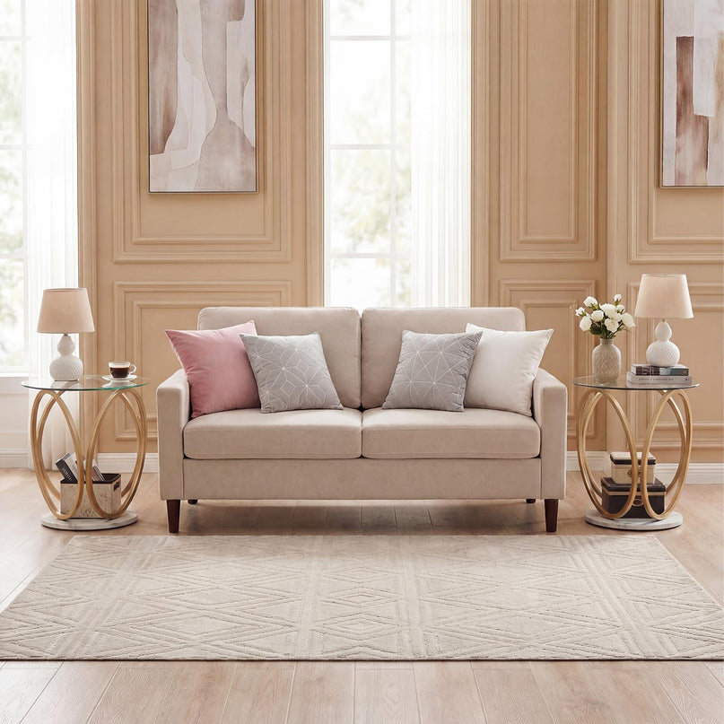 Giantex Round End Table Set of 1/2 Faux Marble Sofa Couch Side Table