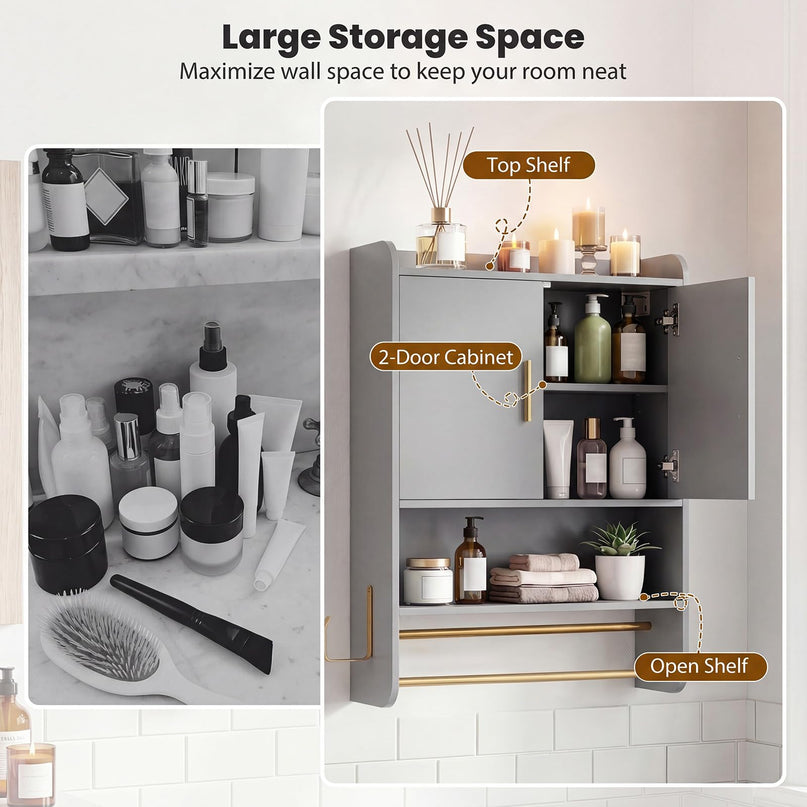 Giantex Bathroom Wall Mounted Medicine Cabinet w/Towel Bars & Toilet Paper Holder