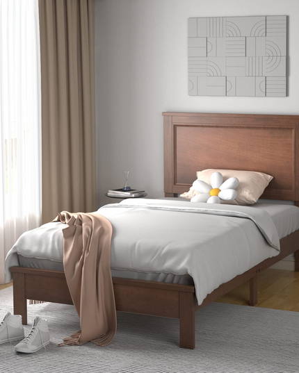 Platform Bed w/ Rubber Wood Legs & Integrated Headboard | Wooden Bed Frame