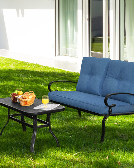 Giantex 2 Pcs Patio Loveseat with Coffee Table Outdoor Bench with Cushion and Metal Frame