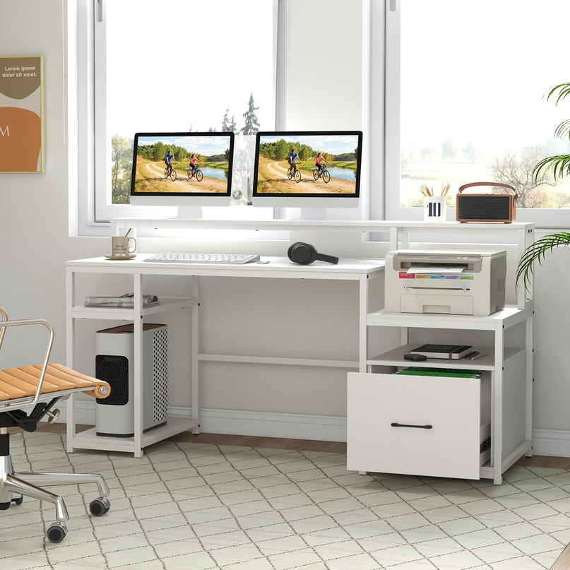 Giantex 66 Inch Home Office Workstation with Charging Station