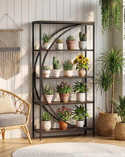 Giantex 5-Tier Bookshelf | 65" Tall Industrial Etagere Bookcase with Half-Moon Shape