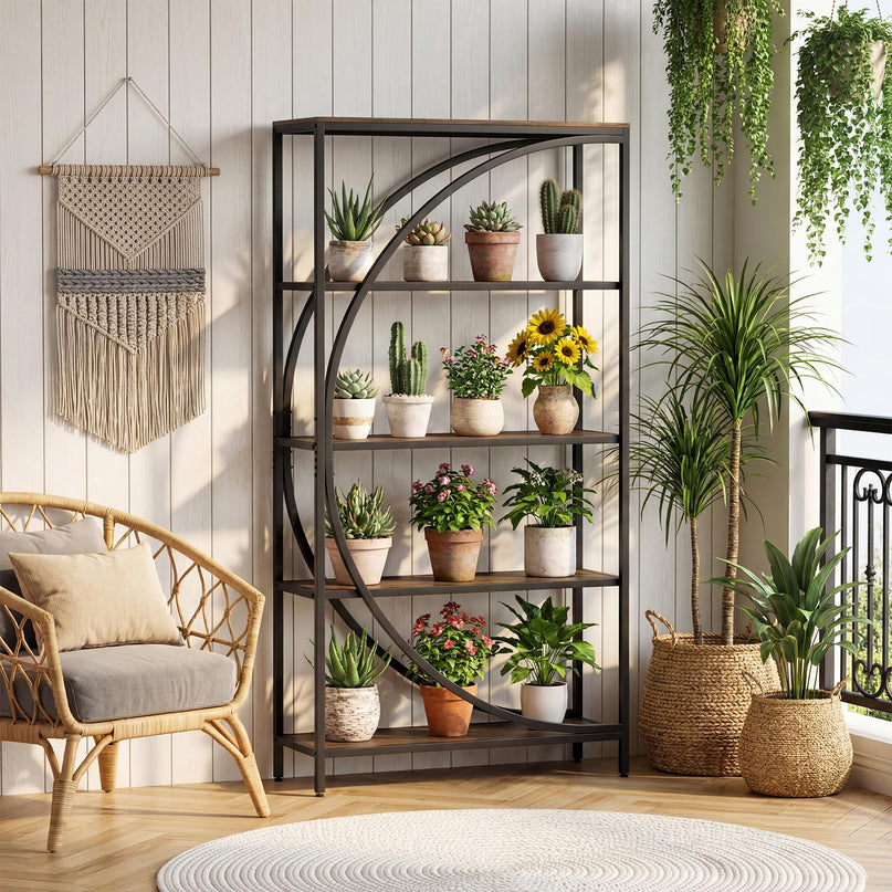 Giantex 5-Tier Bookshelf | 65" Tall Industrial Etagere Bookcase with Half-Moon Shape