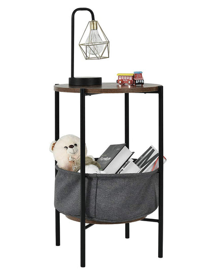 End Table Round Sofa Side Table W/Durable Storage Fabric Basket