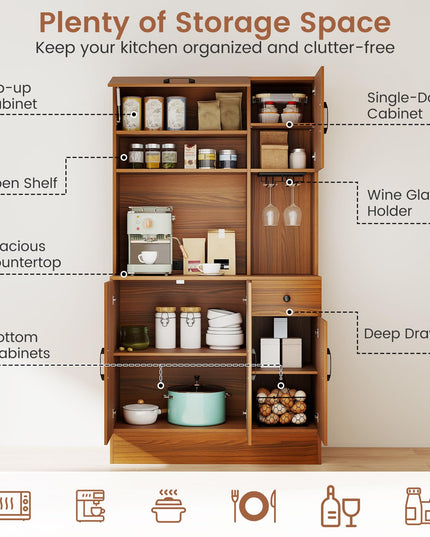 Giantex 66" Kitchen Pantry Cabinet with Charging Station