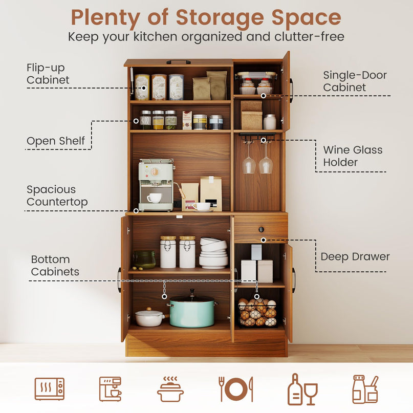 Giantex 66" Kitchen Pantry Cabinet with Charging Station