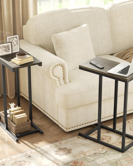Giantex C Shaped End Table, Small Side Table for Sofa, Couch Table That Slide Under with Metal Frame