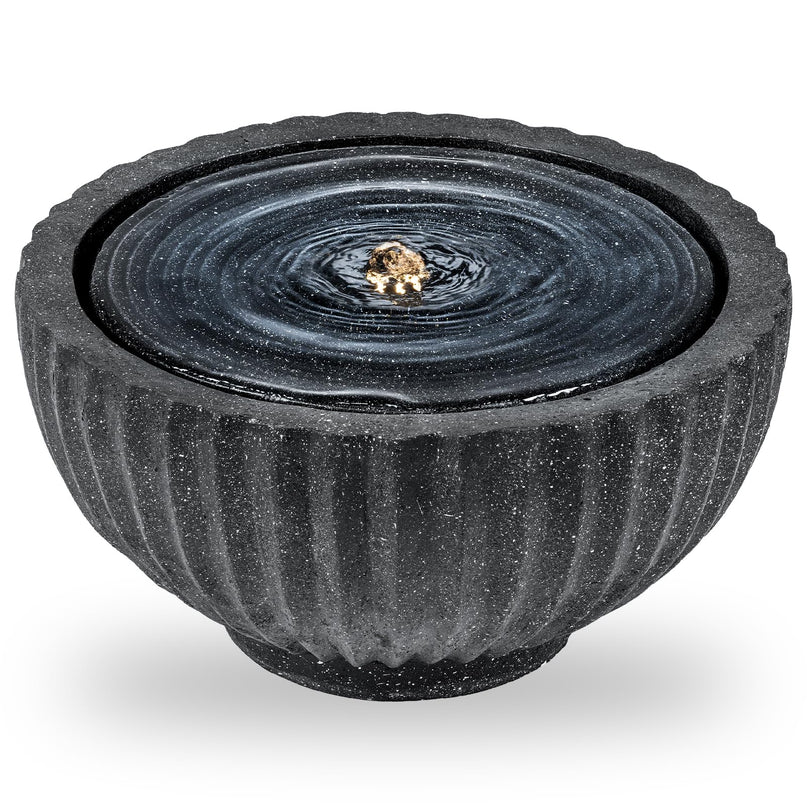 Giantex 18" Round Outdoor Water Fountain with 6 LED Lights for Garden Patio Porch Decor