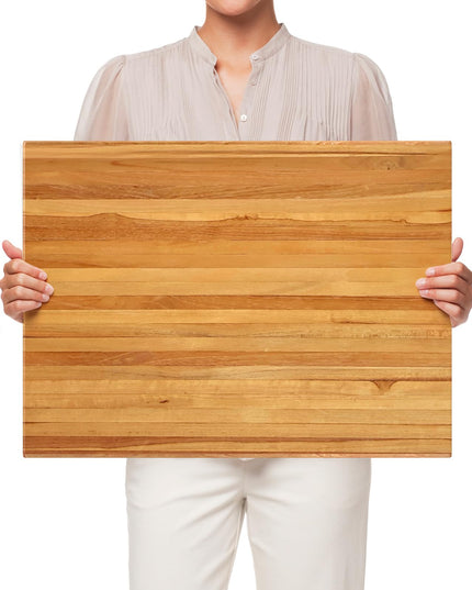 Giantex Teak Wood Cutting Board, Extra Large 24" Reversible Cutting Board with Side Handle