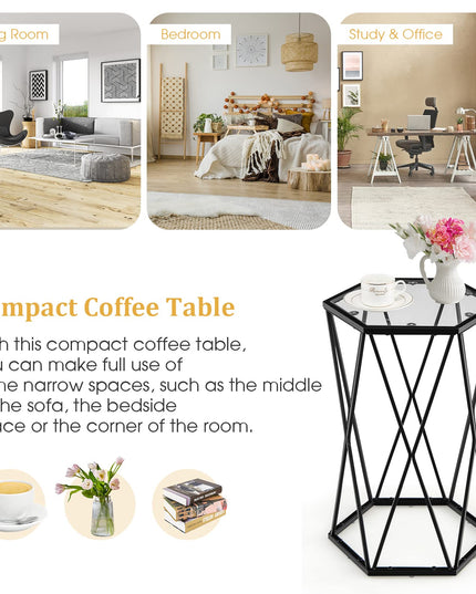Giantex End Table w/Glass Top, Metal Frame, Small Coffee Accent Table for Small Space( 16" x 13.5" x 24")
