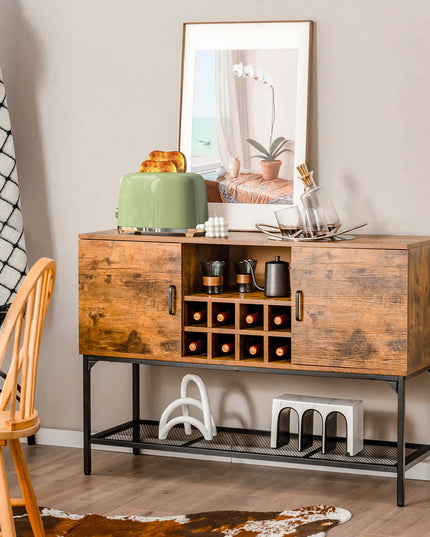 Giantex Industrial Buffet Sideboard, Freestanding Kitchen Cupboard with Wine Rack (Rustic Brown & Black)